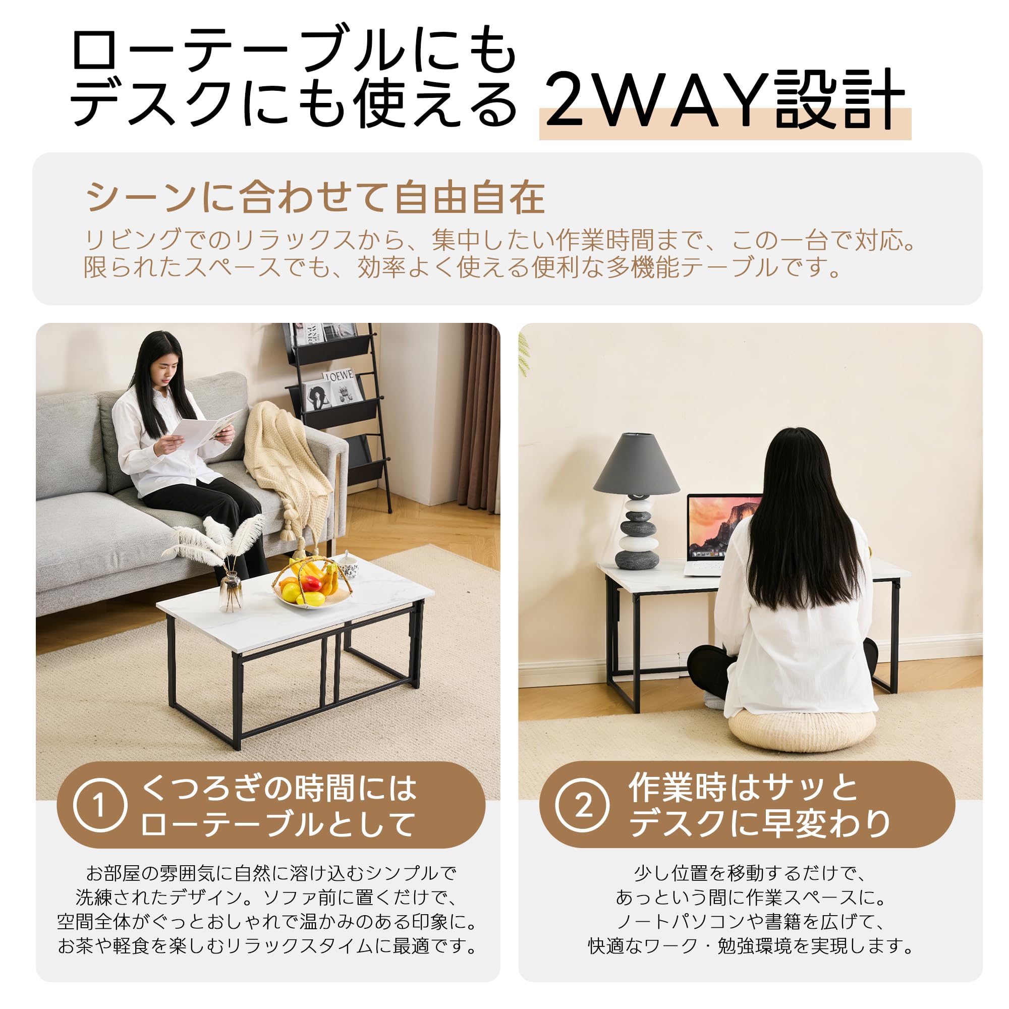 Amazon.co.jp: Jenvor 折りたたみ式ローテーブル リビング・ベッド